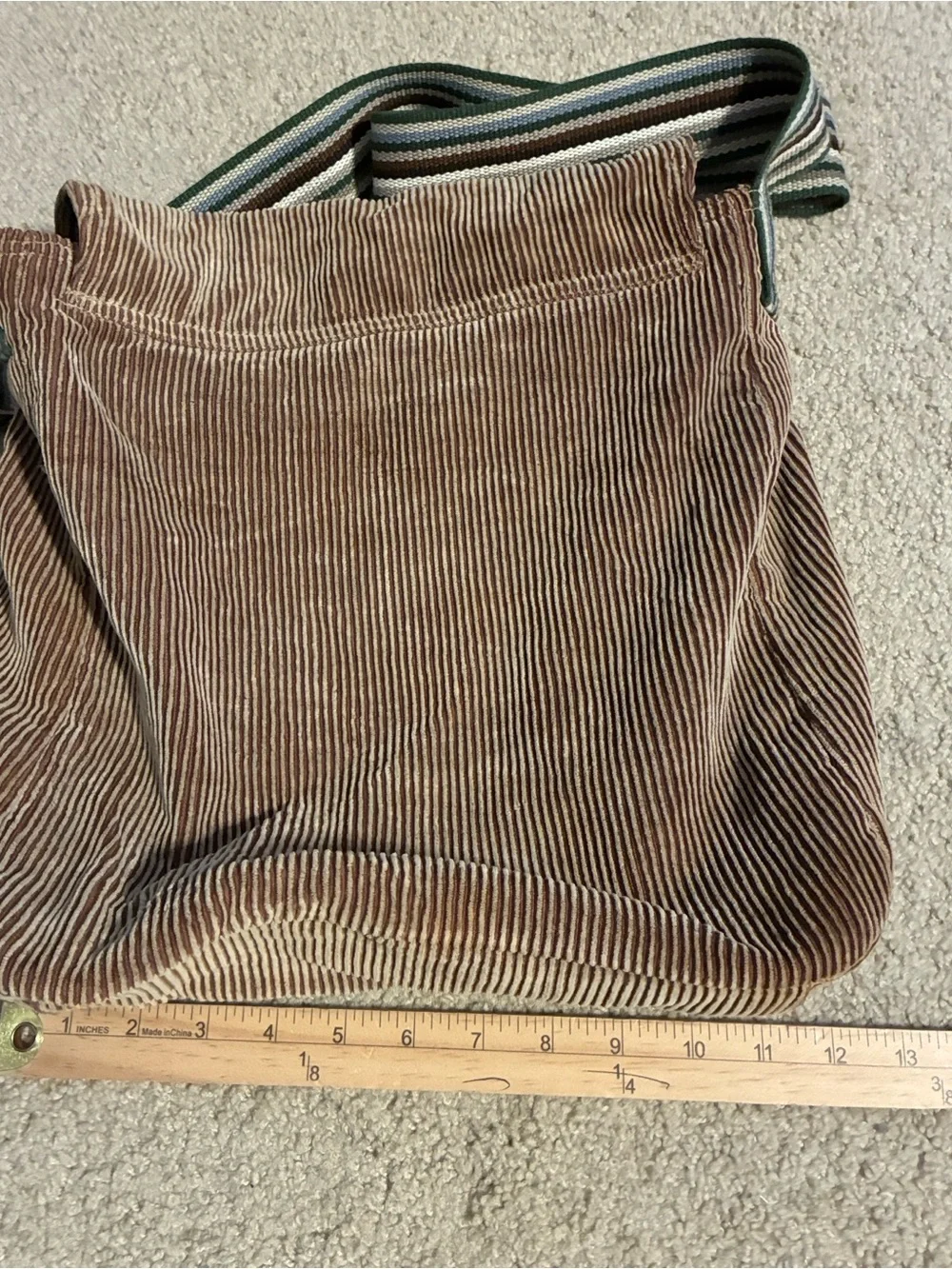 Burton Casual Brown Corduroy Large Messenger Crossbody Bag Striped Accent/Strap